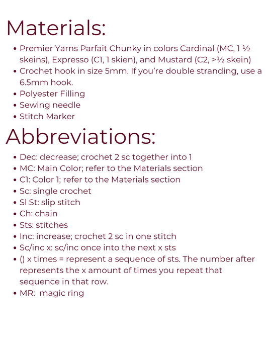 PATTERN ONLY: Crochet Cardinal Plushie